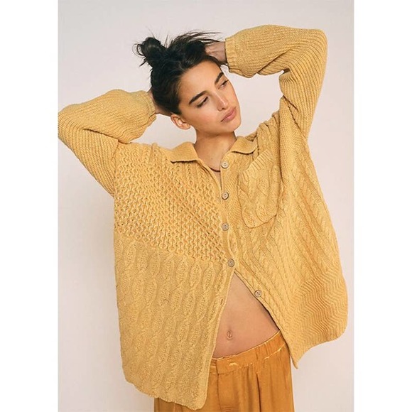 Free People Say Anything Cardi  Dessert Apricot Sweater - Picture 1 of 7